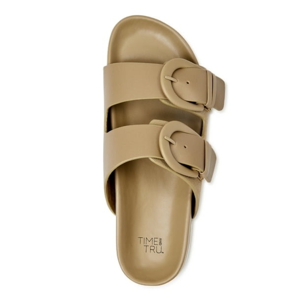 Time and Tru Women’s Sage Green Adjustable Dressy Footbed Slide Sandals - 6